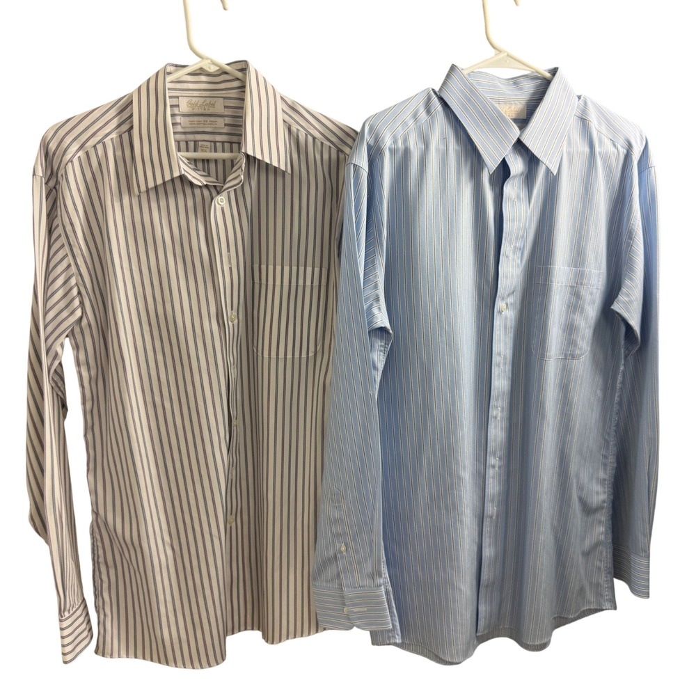 Lot of 2 Roundtree & Yorke Gold Label Fitted Dress Shirts 16.5 35